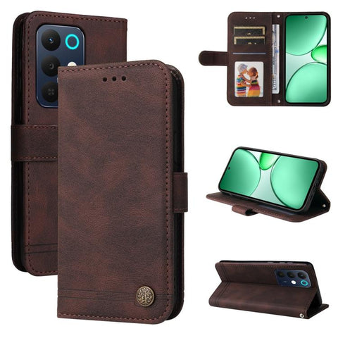 Skin Feel Life Tree Metal Button Leather Phone Case, For Realme P4R 5G / P4x 4G / C100 4G / C100i, For Realme 16 Pro+ 5G, For Realme 16 Pro 5G, For Realme P4x 5G, For Realme 15x 5G India / Realme C85 5G, For Realme C85 Pro 4G, For Realme 15T 5G        ...
