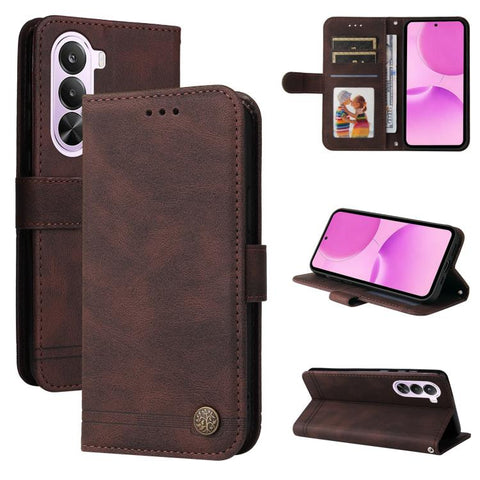 Skin Feel Life Tree Metal Button Leather Phone Case, For Realme P4R 5G / P4x 4G / C100 4G / C100i, For Realme 16 Pro+ 5G, For Realme 16 Pro 5G, For Realme P4x 5G, For Realme 15x 5G India / Realme C85 5G, For Realme C85 Pro 4G, For Realme 15T 5G        ...