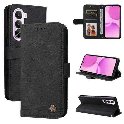 Skin Feel Life Tree Metal Button Leather Phone Case, For Realme P4R 5G / P4x 4G / C100 4G / C100i, For Realme 16 Pro+ 5G, For Realme 16 Pro 5G, For Realme P4x 5G, For Realme 15x 5G India / Realme C85 5G, For Realme C85 Pro 4G, For Realme 15T 5G        ...