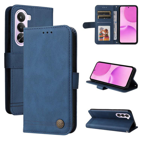 Skin Feel Life Tree Metal Button Leather Phone Case, For Realme P4R 5G / P4x 4G / C100 4G / C100i, For Realme 16 Pro+ 5G, For Realme 16 Pro 5G, For Realme P4x 5G, For Realme 15x 5G India / Realme C85 5G, For Realme C85 Pro 4G, For Realme 15T 5G        ...