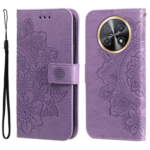 Seven-petal Flowers Embossing Leather Phone Case, For Huawei Mate 60 Pro, For Huawei Enjoy 60X, For Huawei nova 11 Pro, For Huawei nova 11