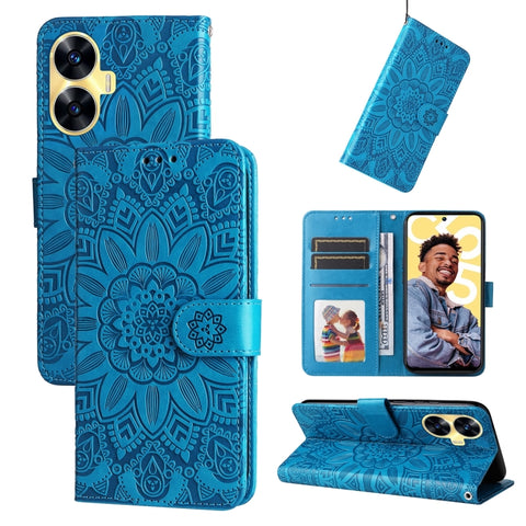 Embossed Sunflower Leather Phone Case, For Realme C65 4G, For Realme C55, For Realme GT Neo 5 5G / GT3