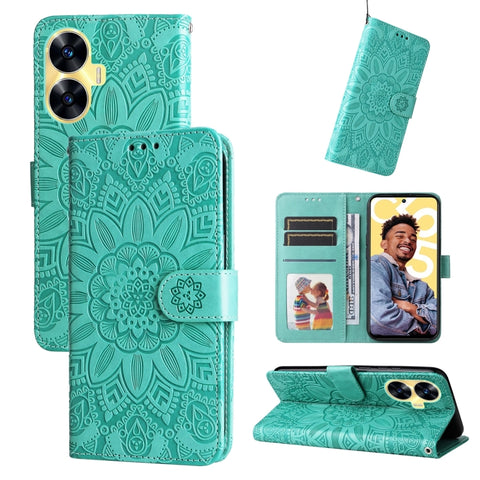 Embossed Sunflower Leather Phone Case, For Realme C65 4G, For Realme C55, For Realme GT Neo 5 5G / GT3