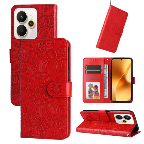 Embossed Sunflower Leather Phone Case, For Realme P4R 5G / P4x 4G / C100 4G / C100i, For Realme 16 Pro+ 5G, For Realme 16 Pro 5G, For Realme P4x 5G, For Realme 15x 5G India / Realme C85 5G, For Realme C85 Pro 4G, For Realme 15T 5G                      ...