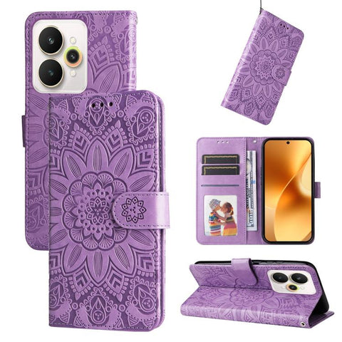 Embossed Sunflower Leather Phone Case, For Realme P4R 5G / P4x 4G / C100 4G / C100i, For Realme 16 Pro+ 5G, For Realme 16 Pro 5G, For Realme P4x 5G, For Realme 15x 5G India / Realme C85 5G, For Realme C85 Pro 4G, For Realme 15T 5G                      ...