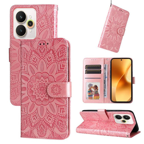 Embossed Sunflower Leather Phone Case, For Realme P4R 5G / P4x 4G / C100 4G / C100i, For Realme 16 Pro+ 5G, For Realme 16 Pro 5G, For Realme P4x 5G, For Realme 15x 5G India / Realme C85 5G, For Realme C85 Pro 4G, For Realme 15T 5G                      ...