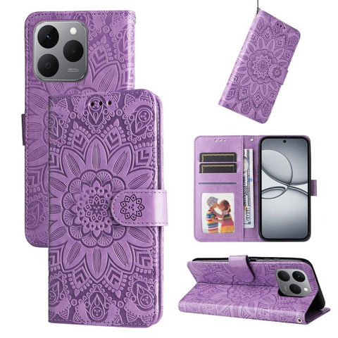 Embossed Sunflower Leather Phone Case, For Realme P4R 5G / P4x 4G / C100 4G / C100i, For Realme 16 Pro+ 5G, For Realme 16 Pro 5G, For Realme P4x 5G, For Realme 15x 5G India / Realme C85 5G, For Realme C85 Pro 4G, For Realme 15T 5G                      ...