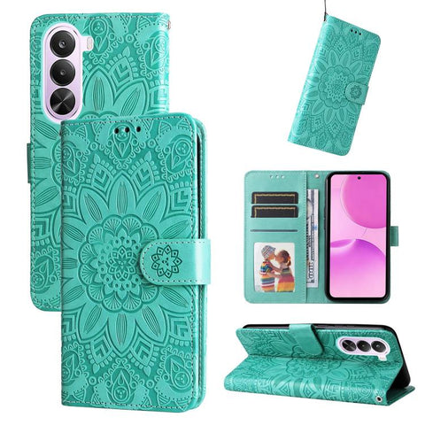 Embossed Sunflower Leather Phone Case, For Realme P4R 5G / P4x 4G / C100 4G / C100i, For Realme 16 Pro+ 5G, For Realme 16 Pro 5G, For Realme P4x 5G, For Realme 15x 5G India / Realme C85 5G, For Realme C85 Pro 4G, For Realme 15T 5G                      ...
