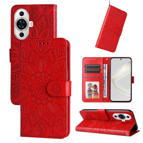 Embossed Sunflower Leather Phone Case, For Huawei Mate 60 Pro, For Huawei nova 11 Pro, For Huawei nova 11