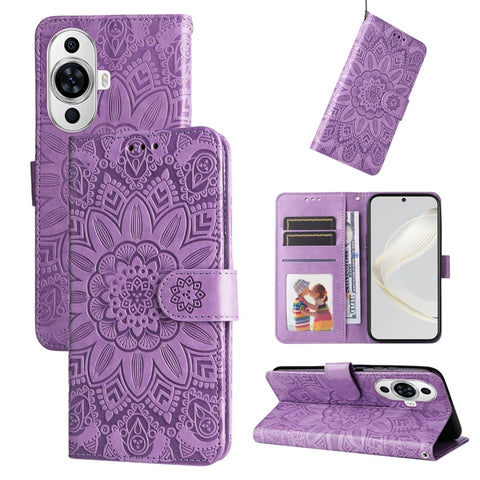 Embossed Sunflower Leather Phone Case, For Huawei Mate 60 Pro, For Huawei nova 11 Pro, For Huawei nova 11