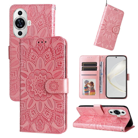 Embossed Sunflower Leather Phone Case, For Huawei Mate 60 Pro, For Huawei nova 11 Pro, For Huawei nova 11
