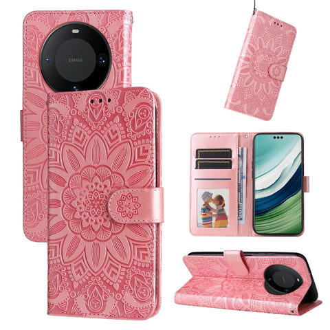 Embossed Sunflower Leather Phone Case, For Huawei Mate 60 Pro, For Huawei nova 11 Pro, For Huawei nova 11