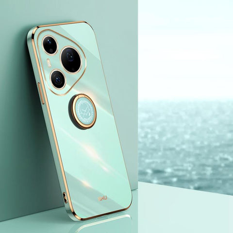 XINLI Straight Edge 6D Electroplate TPU Phone Case with Ring Holder, For Huawei Pura 90 Pro Max 5G, For Huawei Pura 90 Pro 5G, For Huawei Pura 90 5G, For Huawei Mate 80 Pro Max, For Huawei Mate 80, For Huawei Mate 70 Air