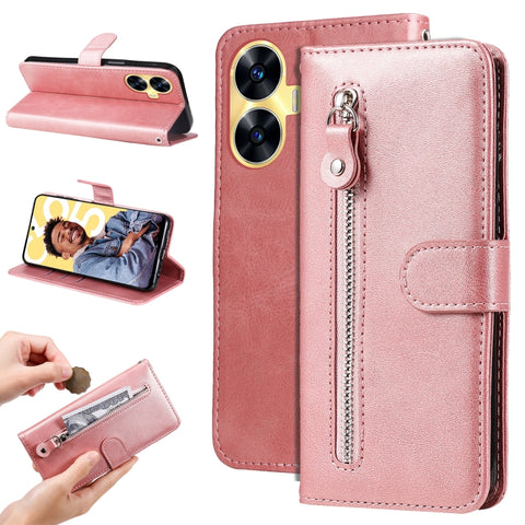 Fashion Calf Texture Zipper Leather Phone Case, For Realme C65 4G, For Realme C55, For Realme GT Neo 5 5G / GT3