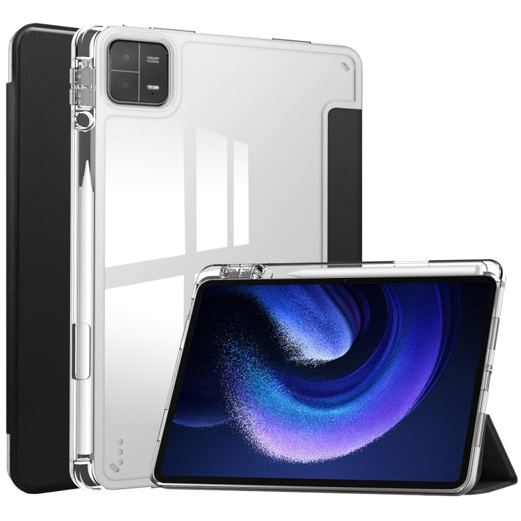 3-fold Clear TPU Smart Leather Tablet Case, For Xiaomi Pad 6 / 6 Pro