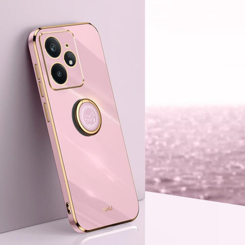 XINLI Straight Edge 6D Electroplate TPU Phone Case with Ring Holder, For Realme Neo7 SE, For Realme14 Pro+, For Realme C75, For Realme GT 7 Pro 5G, For Realme Note 60 4G, For Realme 13 Pro Global