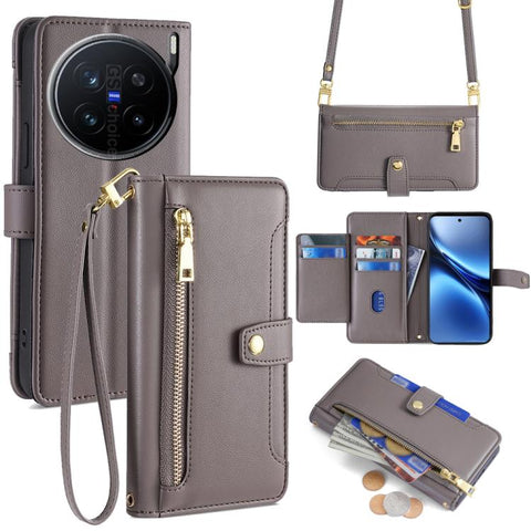 Sheep Texture Cross-body Zipper Wallet Leather Phone Case, For vivo X300 5G, For vivo Y31 5G 2025, For vivo V60 Lite 5G Global, For vivo V60 5G Global, For vivo iQOO Neo 10 5G Global, For vivo X200s 5G, For vivo V50 5G, For vivo X200 Pro 5G