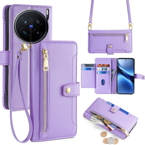 Sheep Texture Cross-body Zipper Wallet Leather Phone Case, For vivo X300 5G, For vivo Y31 5G 2025, For vivo V60 Lite 5G Global, For vivo V60 5G Global, For vivo iQOO Neo 10 5G Global, For vivo X200s 5G, For vivo V50 5G, For vivo X200 Pro 5G