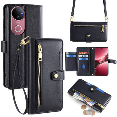 Sheep Texture Cross-body Zipper Wallet Leather Phone Case, For vivo X300 5G, For vivo Y31 5G 2025, For vivo V60 Lite 5G Global, For vivo V60 5G Global, For vivo iQOO Neo 10 5G Global, For vivo X200s 5G, For vivo V50 5G, For vivo X200 Pro 5G