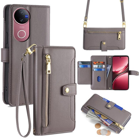 Sheep Texture Cross-body Zipper Wallet Leather Phone Case, For vivo X300 5G, For vivo Y31 5G 2025, For vivo V60 Lite 5G Global, For vivo V60 5G Global, For vivo iQOO Neo 10 5G Global, For vivo X200s 5G, For vivo V50 5G, For vivo X200 Pro 5G