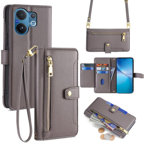 Sheep Texture Cross-body Zipper Wallet Leather Phone Case, For vivo X300 5G, For vivo Y31 5G 2025, For vivo V60 Lite 5G Global, For vivo V60 5G Global, For vivo iQOO Neo 10 5G Global, For vivo X200s 5G, For vivo V50 5G, For vivo X200 Pro 5G