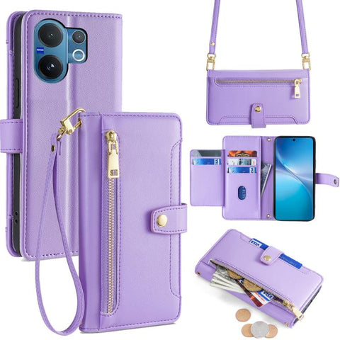 Sheep Texture Cross-body Zipper Wallet Leather Phone Case, For vivo X300 5G, For vivo Y31 5G 2025, For vivo V60 Lite 5G Global, For vivo V60 5G Global, For vivo iQOO Neo 10 5G Global, For vivo X200s 5G, For vivo V50 5G, For vivo X200 Pro 5G