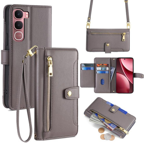 Sheep Texture Cross-body Zipper Wallet Leather Phone Case, For vivo X300 5G, For vivo Y31 5G 2025, For vivo V60 Lite 5G Global, For vivo V60 5G Global, For vivo iQOO Neo 10 5G Global, For vivo X200s 5G, For vivo V50 5G, For vivo X200 Pro 5G