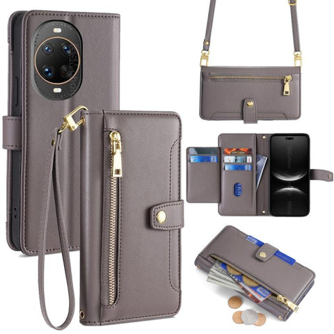 Sheep Texture Cross-body Zipper Wallet Leather Phone Case, For Huawei Pura 80 5G, For Huawei nova 14 Ultra 5G, For Huawei nova 14 Pro 5G, For Huawei nova 14 5G, For Huawei Pura 70 Pro / 70 Pro+ 5G, For Huawei Pura 70 Ultra 5G, For Huawei nova 12i 4G   ...