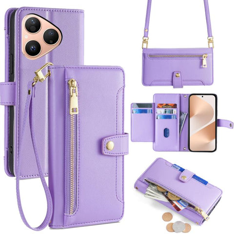 Sheep Texture Cross-body Zipper Wallet Leather Phone Case, For Huawei Pura 80 5G, For Huawei nova 14 Ultra 5G, For Huawei nova 14 Pro 5G, For Huawei nova 14 5G, For Huawei Pura 70 Pro / 70 Pro+ 5G, For Huawei Pura 70 Ultra 5G, For Huawei nova 12i 4G   ...