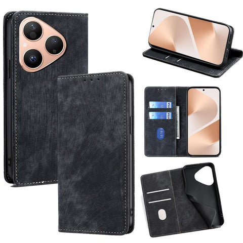RFID Anti-theft Brush Magnetic Leather Phone Case, For Huawei Enjoy 90 Pro Max 5G, For Huawei Enjoy 90 Plus 5G, For Huawei nova 15 Ultra, For Huawei nova 15 Pro, For Huawei nova 15, For Huawei Mate 80 Pro Max 5G, For Huawei Mate 80 5G                  ...