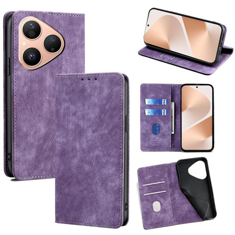 RFID Anti-theft Brush Magnetic Leather Phone Case, For Huawei Enjoy 90 Pro Max 5G, For Huawei Enjoy 90 Plus 5G, For Huawei nova 15 Ultra, For Huawei nova 15 Pro, For Huawei nova 15, For Huawei Mate 80 Pro Max 5G, For Huawei Mate 80 5G                  ...