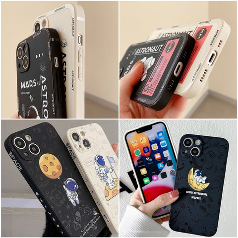 Astronaut Pattern Silicone Straight Edge Phone Case, For Samsung Galaxy A81, For Samsung Galaxy A73 5G, For Samsung Galaxy A72 5G / 4G, For Samsung Galaxy A71, For Samsung Galaxy A53 5G, For Samsung Galaxy A52 5G / 4G