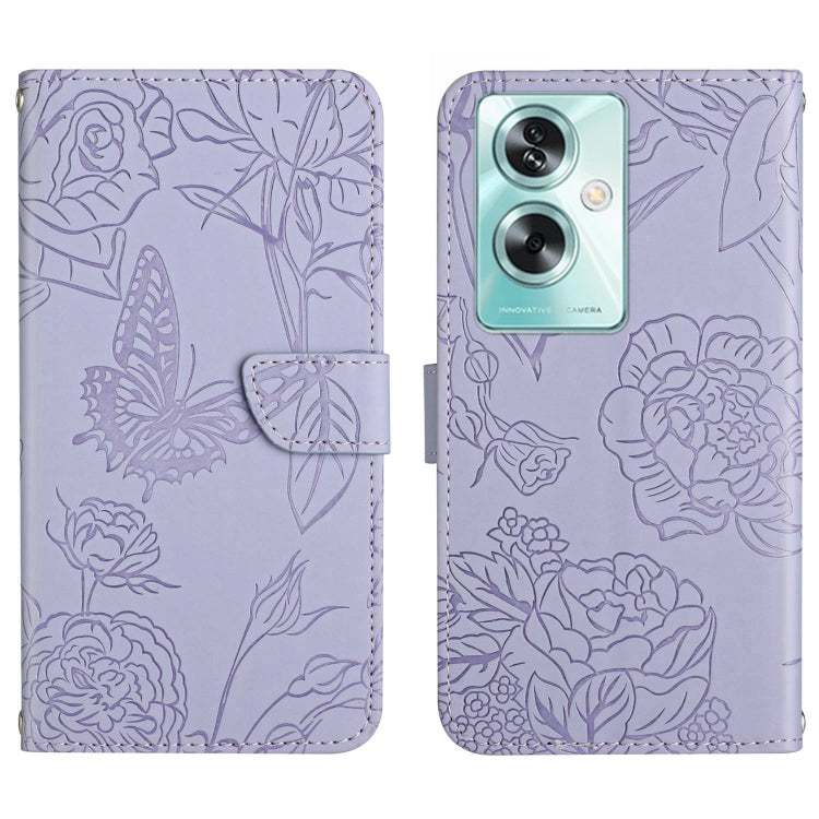 HT03 Skin Feel Butterfly Embossed Flip Leather Phone Case, For OPPO A59 5G