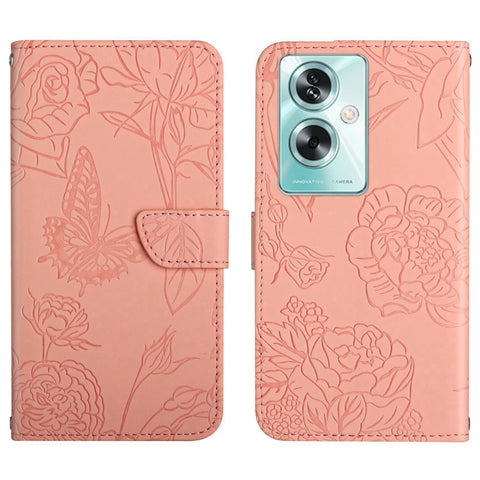 HT03 Skin Feel Butterfly Embossed Flip Leather Phone Case, For OPPO A59 5G