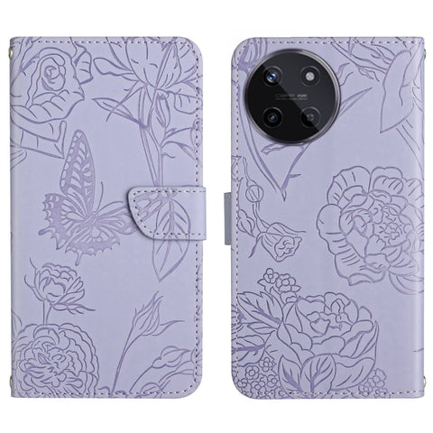 HT03 Skin Feel Butterfly Embossed Flip Leather Phone Case, For Realme 11 5G Global, For Realme 11 4G Global, For Realme 11 Pro