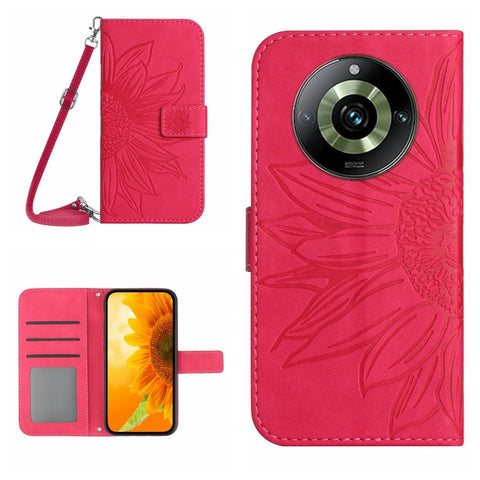 Skin Feel Sun Flower Embossed Flip Leather Phone Case with Lanyard, For Realme 11 Pro