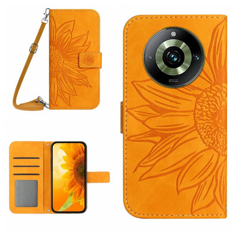 Skin Feel Sun Flower Embossed Flip Leather Phone Case with Lanyard, For Realme 11 Pro