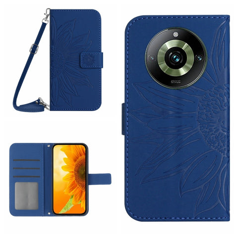 Skin Feel Sun Flower Embossed Flip Leather Phone Case with Lanyard, For Realme 11 Pro