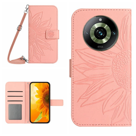Skin Feel Sun Flower Embossed Flip Leather Phone Case with Lanyard, For Realme 11 Pro