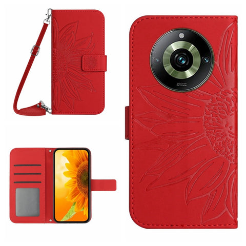 Skin Feel Sun Flower Embossed Flip Leather Phone Case with Lanyard, For Realme 11 Pro