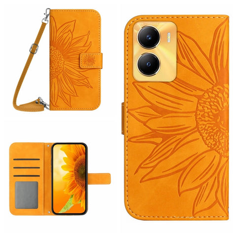 Skin Feel Sun Flower Embossed Flip Leather Phone Case with Lanyard, For vivo Y56 5G Global, For vivo Y02S Global / Y16 4G Global, For vivo Y77E 5G, For vivo Y77 5G Global / Y22S 4G Global