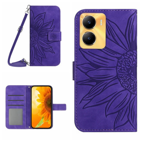 Skin Feel Sun Flower Embossed Flip Leather Phone Case with Lanyard, For vivo Y56 5G Global, For vivo Y02S Global / Y16 4G Global, For vivo Y77E 5G, For vivo Y77 5G Global / Y22S 4G Global