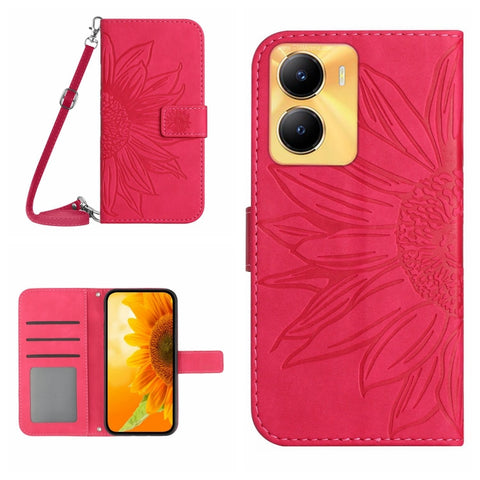 Skin Feel Sun Flower Embossed Flip Leather Phone Case with Lanyard, For vivo Y56 5G Global, For vivo Y02S Global / Y16 4G Global, For vivo Y77E 5G, For vivo Y77 5G Global / Y22S 4G Global
