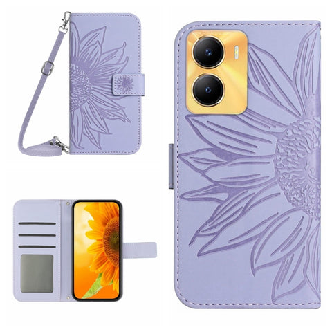 Skin Feel Sun Flower Embossed Flip Leather Phone Case with Lanyard, For vivo Y56 5G Global, For vivo Y02S Global / Y16 4G Global, For vivo Y77E 5G, For vivo Y77 5G Global / Y22S 4G Global