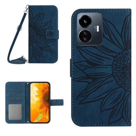 Skin Feel Sun Flower Embossed Flip Leather Phone Case with Lanyard, For vivo Y56 5G Global, For vivo Y02S Global / Y16 4G Global, For vivo Y77E 5G, For vivo Y77 5G Global / Y22S 4G Global