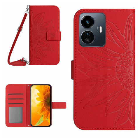 Skin Feel Sun Flower Embossed Flip Leather Phone Case with Lanyard, For vivo Y56 5G Global, For vivo Y02S Global / Y16 4G Global, For vivo Y77E 5G, For vivo Y77 5G Global / Y22S 4G Global
