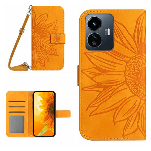 Skin Feel Sun Flower Embossed Flip Leather Phone Case with Lanyard, For vivo Y56 5G Global, For vivo Y02S Global / Y16 4G Global, For vivo Y77E 5G, For vivo Y77 5G Global / Y22S 4G Global