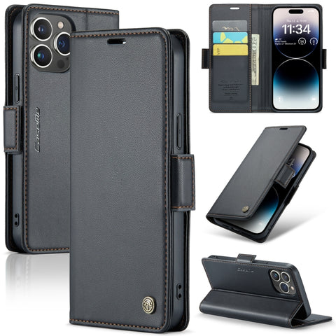 CaseMe 023 Butterfly Buckle Litchi Texture RFID Anti-theft Leather Phone Case, For iPhone 14, For iPhone 15 Pro Max, For iPhone 15 Pro, For iPhone 14 Plus, For iPhone 15 Plus, For iPhone 14 Pro, For iPhone 15, For iPhone 14 Pro Max