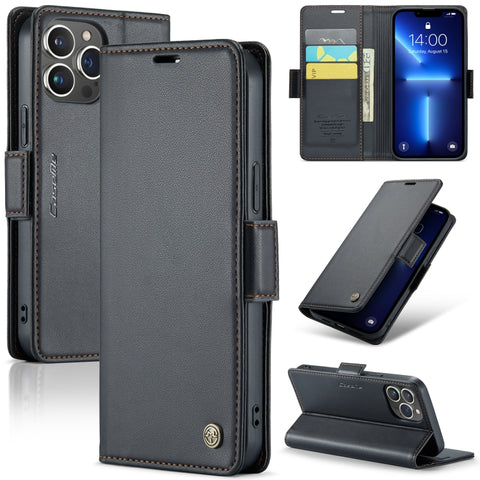 CaseMe 023 Butterfly Buckle Litchi Texture RFID Anti-theft Leather Phone Case, For iPhone 13, For iPhone 13 mini, For iPhone 13 Pro, For iPhone 13 Pro Max, For iPhone 12 / 12 Pro, For iPhone 12 Pro Max, For iPhone 12 mini, For iPhone 11