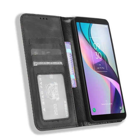 Magnetic Buckle Retro Texture Leather Phone Case, For TCL ION X